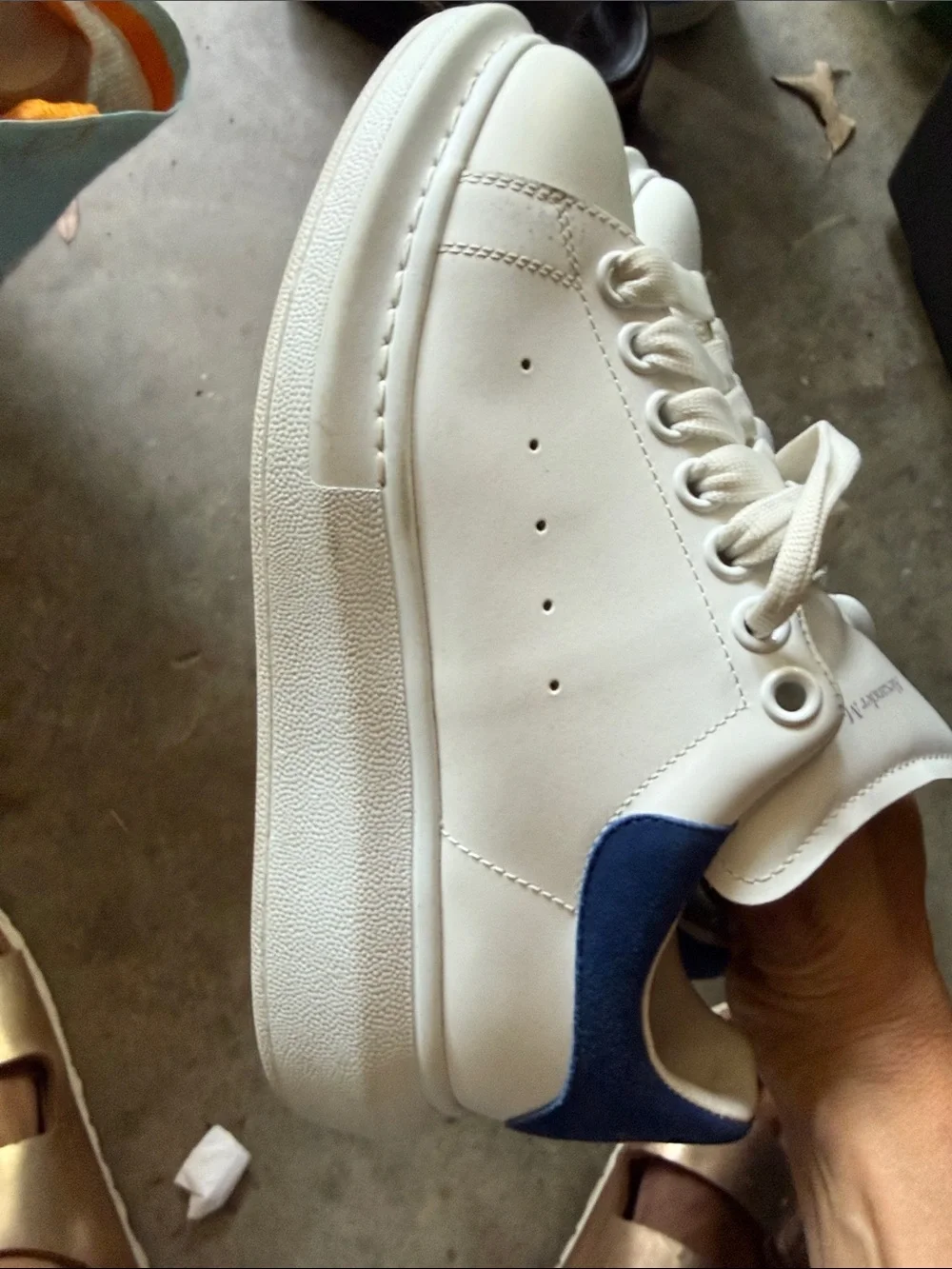 Alexander McQueen White Sneakers with Blue Heel Accent